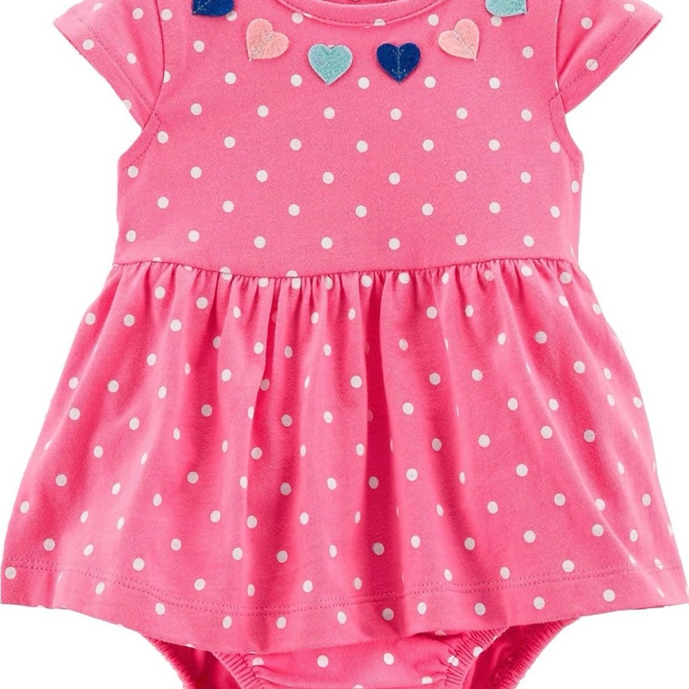 Baby Girls Polka Dot Heart Sunsuit Dress Carter’s Size 6 Months